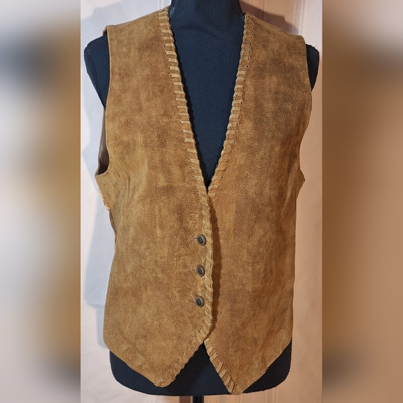 Paris Sport Club Jackets & Blazers - PARIS SPORT CLUB Tan Suede Button-Up Vest